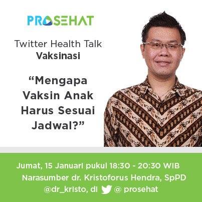 Apa kabar, Rekan Sehat? Pada tanggal 15 Januari kemarin telah diadakan Ngobrol Sehat atau Ngobat tentang vaksin anak bersama pakar vaksinasi anak dan dewasa, yaitu dr. Kristoforus Hendra Djaya, SpPd di Twitter @ProSehat. Banyak sekali partisipan yang mengikuti acara #Ngobat part I kemarin, membanjiri linimasa kami dan memborbardir dr. Kristo dengan pertanyaan terkait dengan vaksinasi [&hellip;]