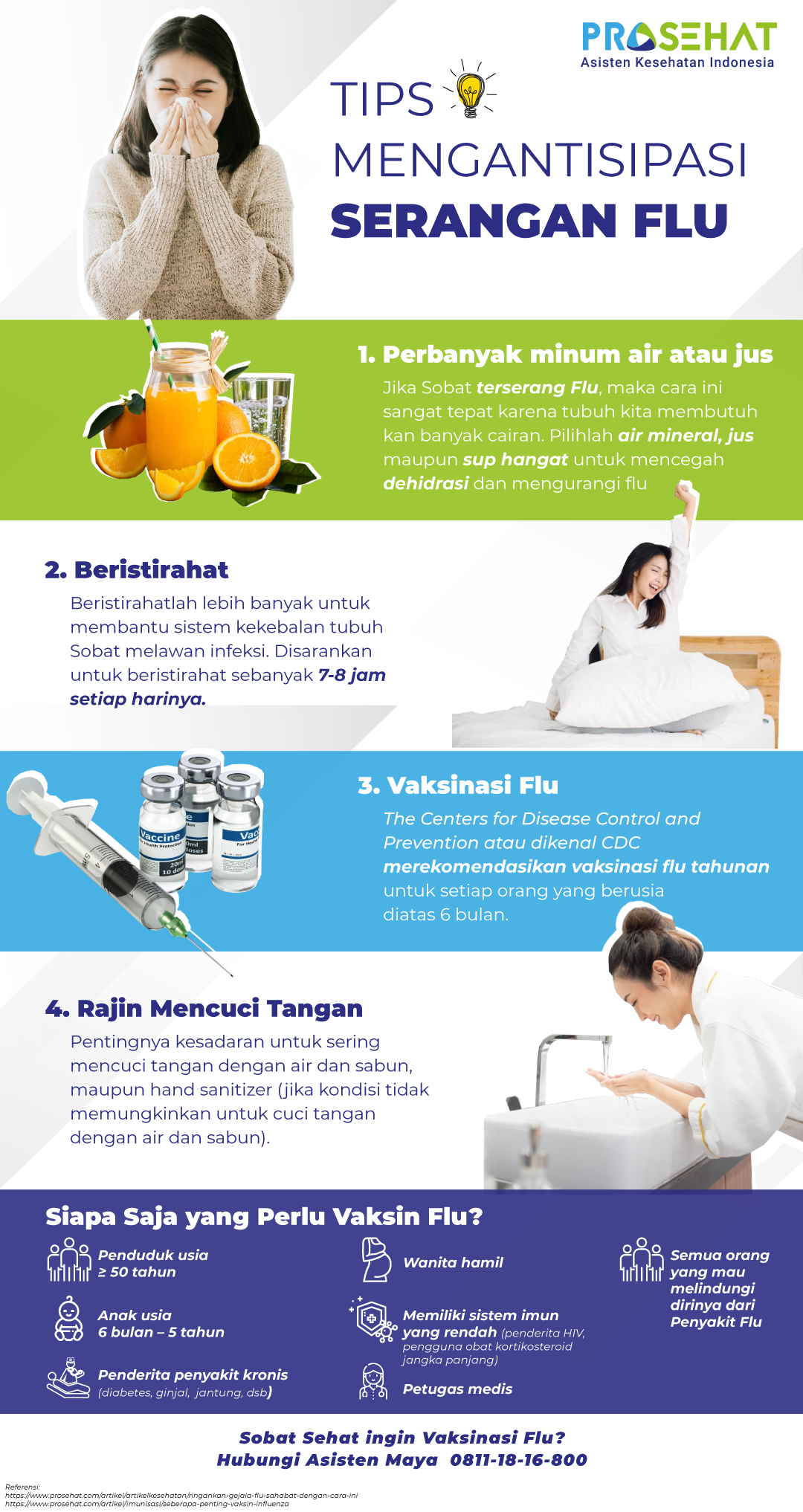 Di bawah ini adalah infografik tips mengantipasi serangan penyakit flu atau influenza, penyakit yang disebabkan oleh virus influenza, dan dapat bersifat mematikan jika tidak segera ditangani. Sobat juga bisa melakukan vaksinasi flu di Prosehat yang mempunyai layanan vaksinasi ke rumah. Layanan ini mempunyai banyak keunggulan, yaitu: Produk dijamin asli Ditangani oleh dokter yang profesional dan [&hellip;]